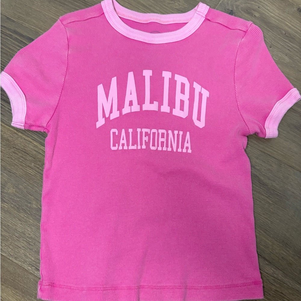 Pink Short Sleeve Tee with Malibu Print